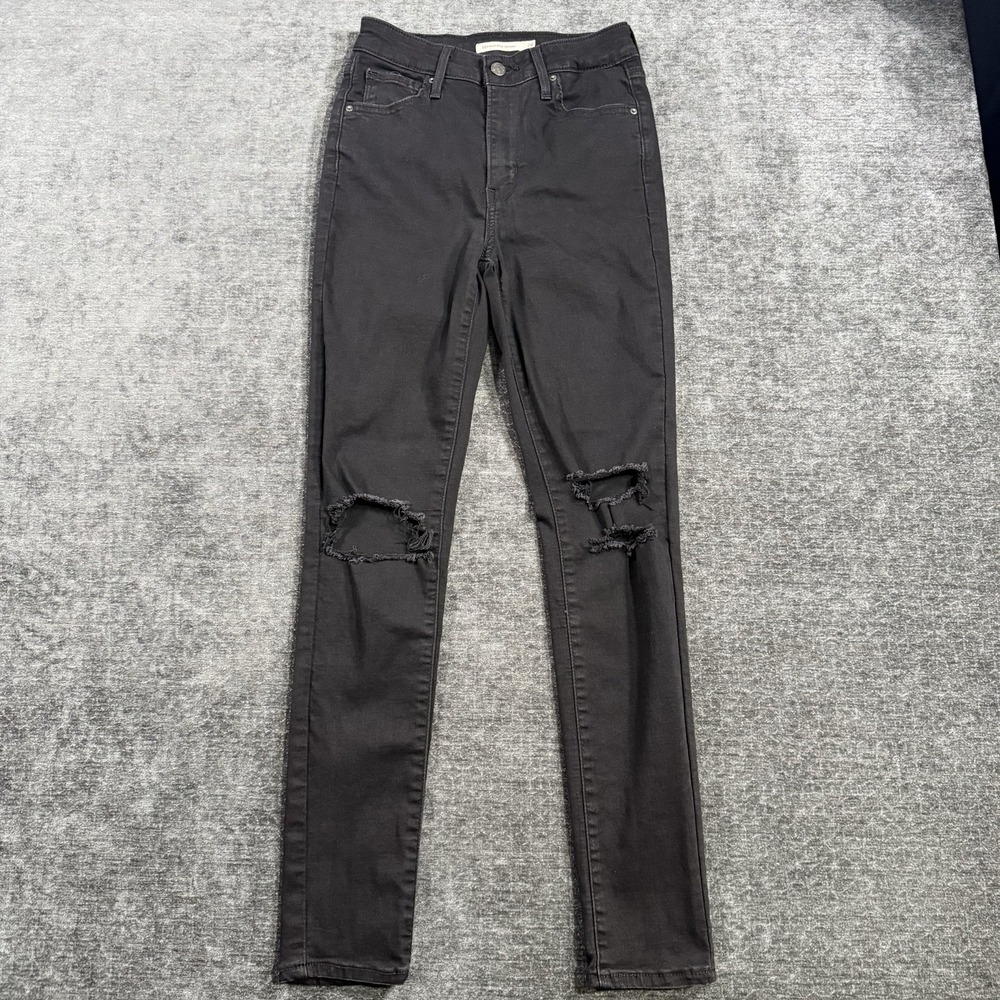 Levi's 721 High Rise Skinny Jeans Women's Size 26 Black Distressed Stretch‎